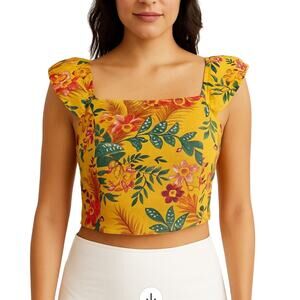 Linen Blend Rachel Rachel Roy Tropical Ruffle Sleeve Top